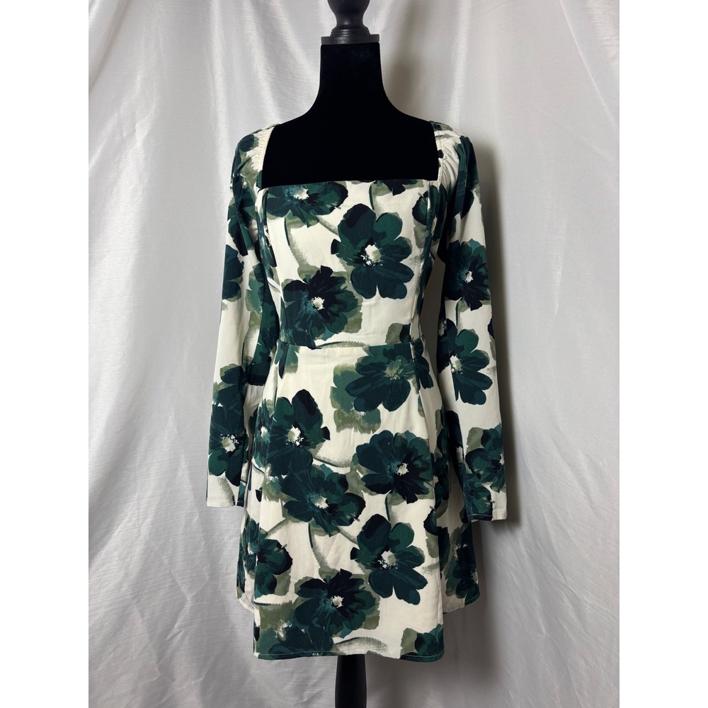 Abercrombie & Fitch Mini Dress Womens M Green Floral NWOT Square Neck